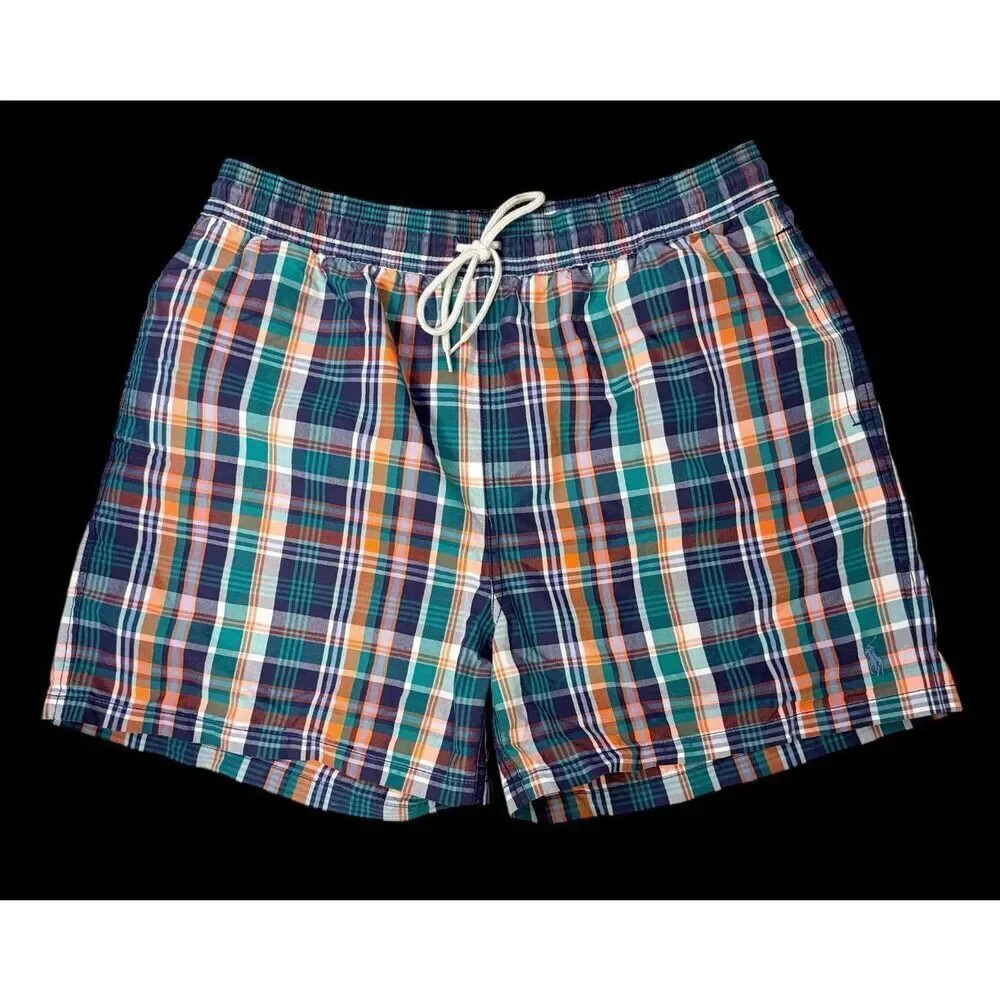 Polo Ralph Lauren Plaid XL Swim Trunks Mesh Lined Drawstring Resort Vacation